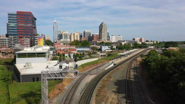 2022 - good aerial of Raleigh North Carolina downtown skyline
