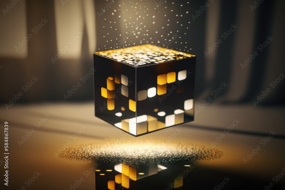 Poster a cube with a light shining on it's side and a reflection on the floor deep sea trench animation blo