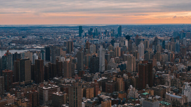 Manhattan aerial view at the sunset