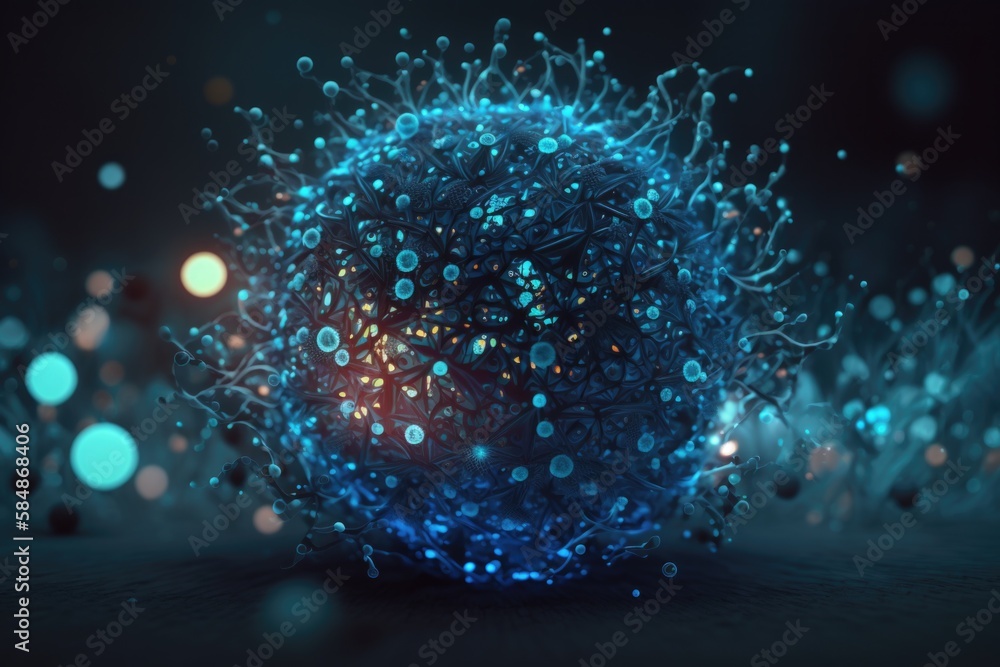 Poster a ball of blue and white bubbles floating in the air with a black background deep sea trench animati