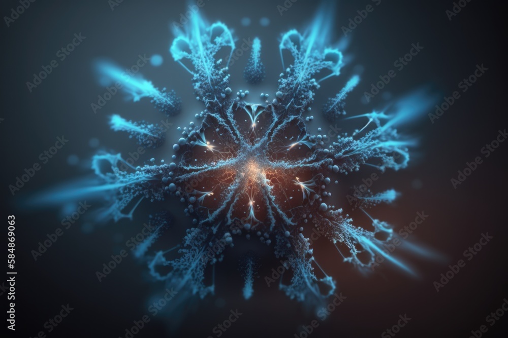 Poster a blue snowflake with a black background and a red center nordic ice floe animation motion graphics 
