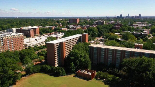 2022 - good aerial over North Carolina State University campus in Raleigh, North Carolina.
