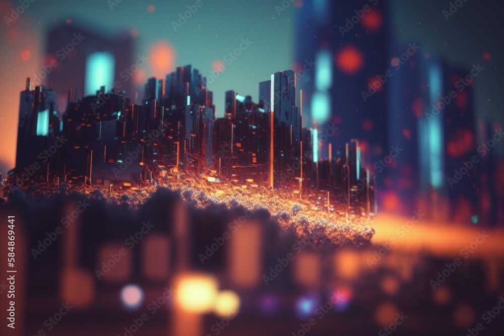 Poster a city skyline with a lot of buildings and lights in the background city skyline animation motion gr