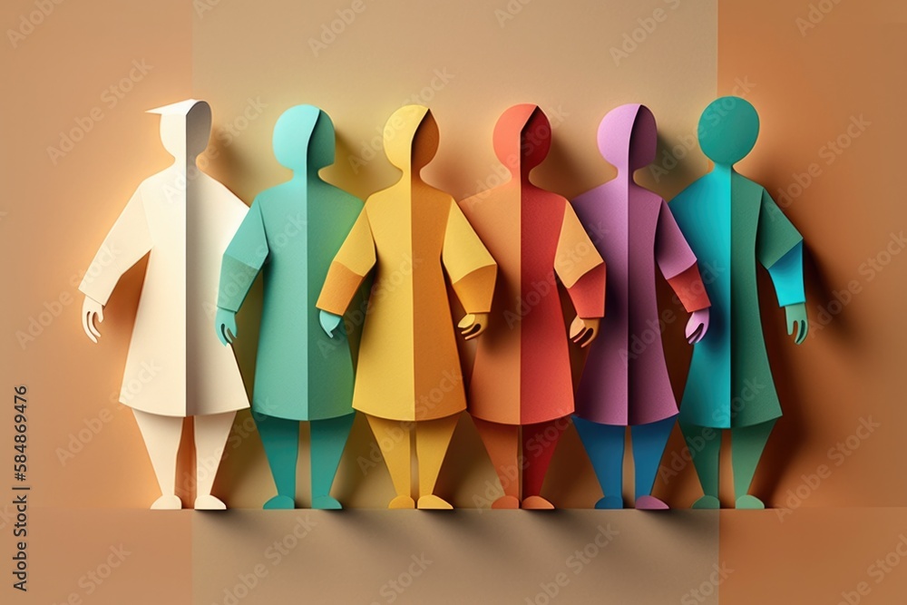 Poster a group of paper cut figures standing in a row on a wall workshop paper cutting social innovation ge