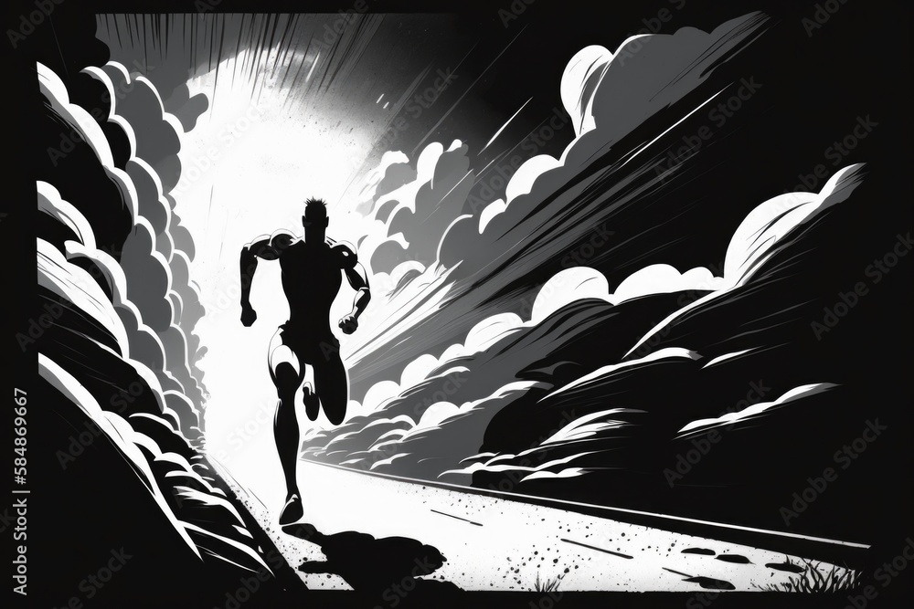 Poster a man running down a road in the middle of the night bike path animation animation filmmaking