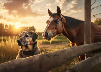  Horse and Dog are best Friends . AI generated Illustration. - 584869637