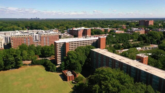 2022 - good aerial over North Carolina State University campus in Raleigh, North Carolina.