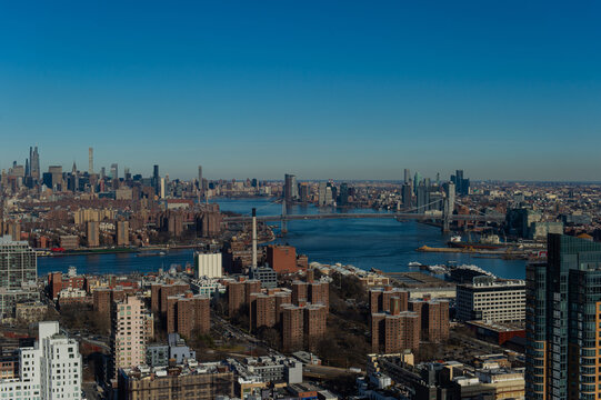 NYC wide angle cityscape, Manhattan seen from Brooklyn side