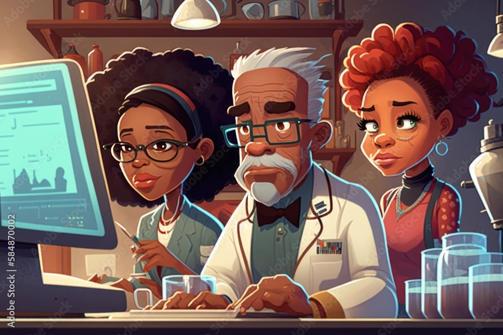 Poster a group of people standing around a computer screen in a room workshop animation science education g
