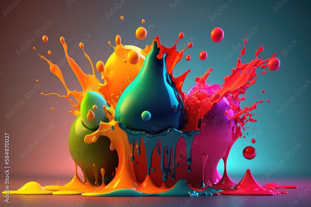 Aufkleber a colorful liquid splashing on a blue background with a black background graffiti wall color field p