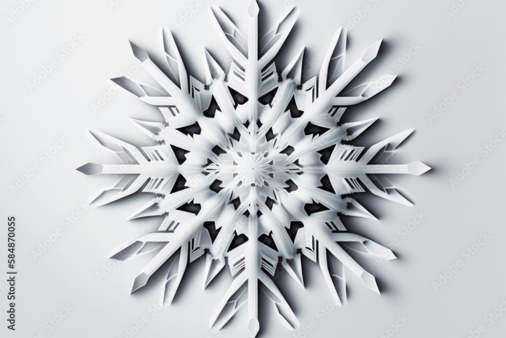 Poster a snowflake made of white paper on a white background tundra paper cutting motion graphics generativ