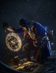 Fototapeta na wymiar The Sorcerers apprentice stealing the astrolabe