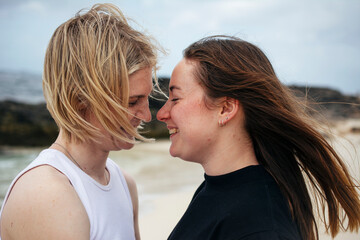 Happy young couple looking at each other
