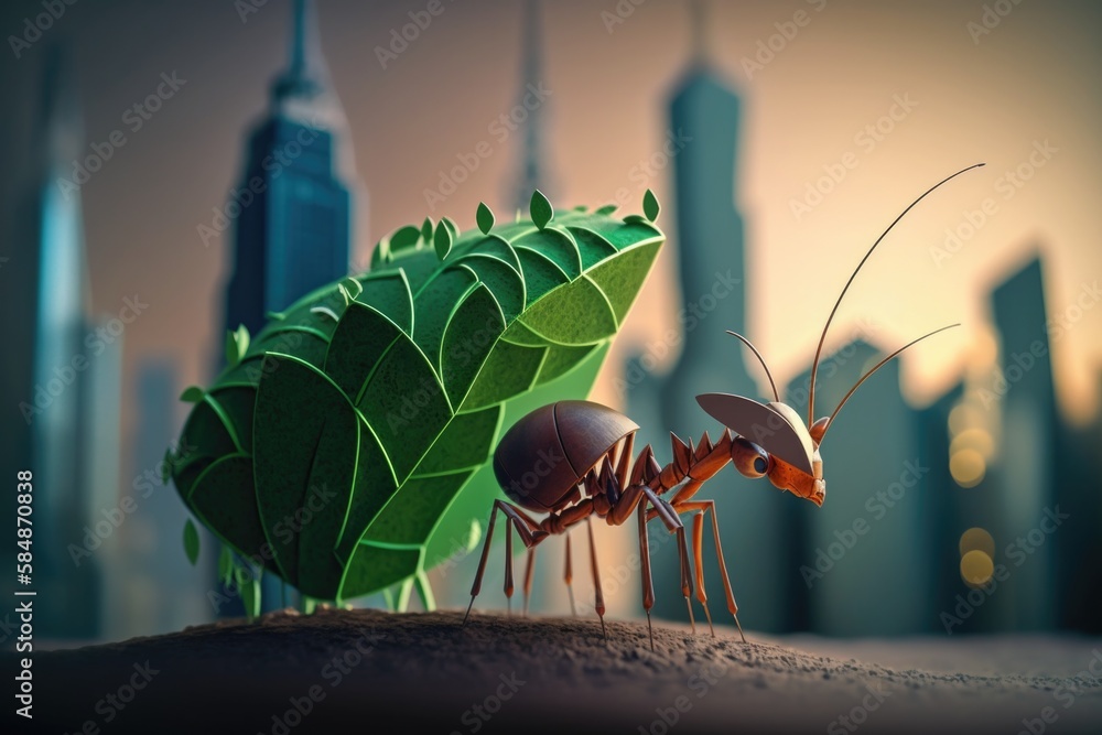 Poster a couple of ants are standing on a piece of paper with a city in the background zoo animation enviro