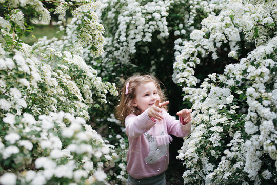 Girl in the blooming bushes