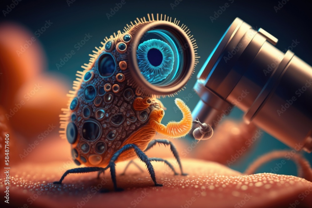 Poster a bug with a magnifying glass on its head and a microscope in its mouth lunar landscape macro photog