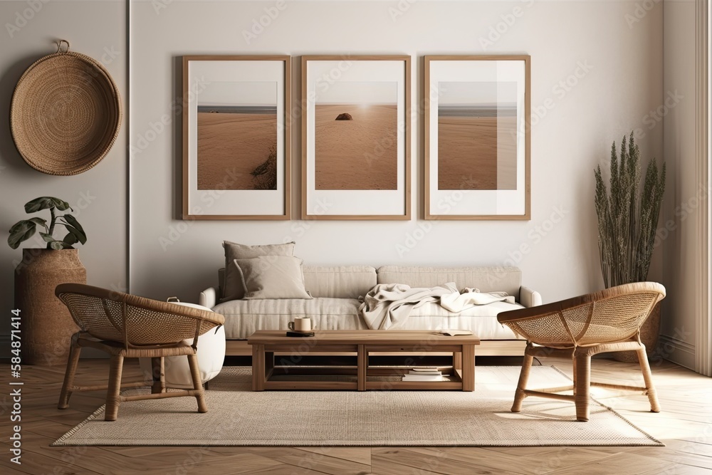 Canvas Prints Blank living room wall mockup,. Generative AI