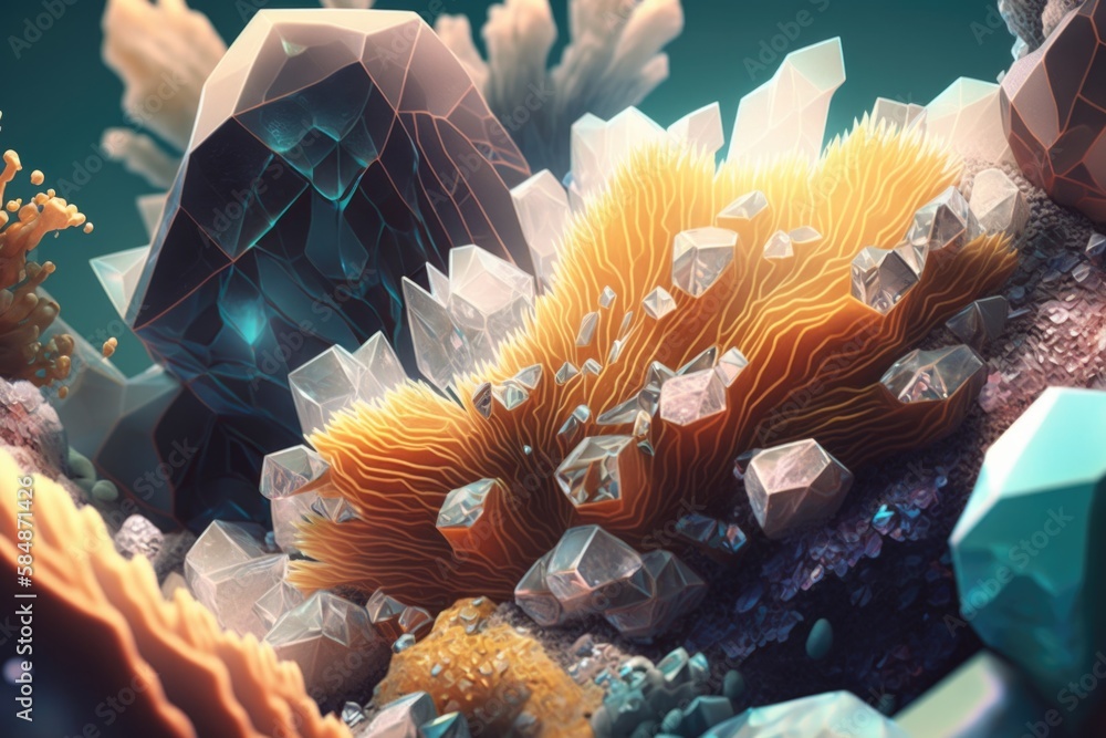 Aufkleber a bunch of rocks and corals on a blue background with a green background coral reef animation motion