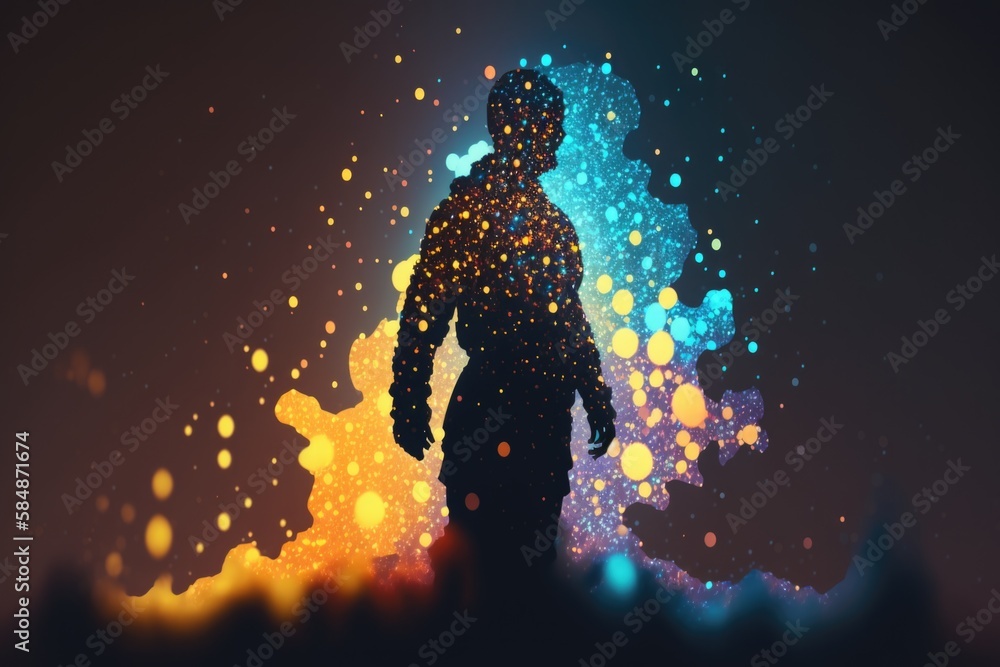 Fototapete A Man Standing In Front Of A Colorful Background With A Lot Of Dots Workshop Graphic Design Leadership Development Generative AI 