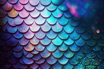 Holographic mermaid scales background. Neon light trendy design. Ai generative