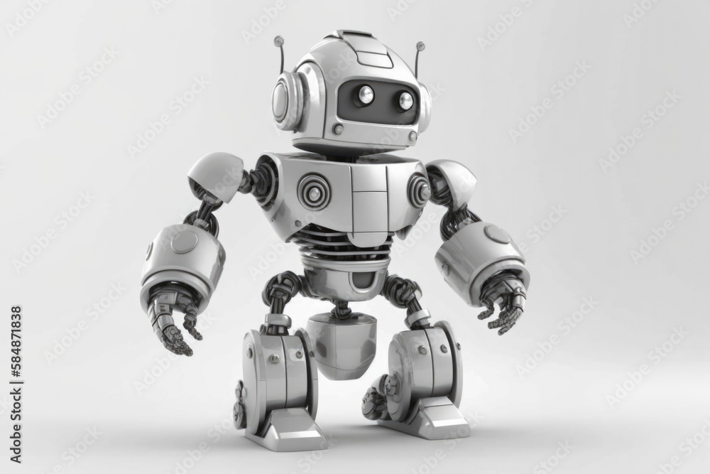 Poster a robot standing on one leg with its arms spread out and legs spread out car repair shop animation r