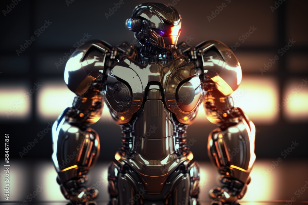 Poster a robot standing in a room with a light shining on it junkyard animation robotics engineering