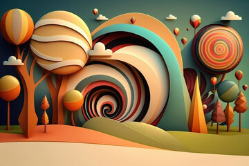 Abstract cartoon colorful background. Flat style. Ai generative illustration