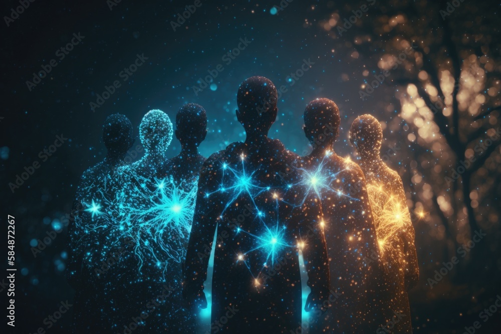 Fototapete A Group Of People Standing In A Line With Glowing Stars In The Background Workshop Assemblage Diversity And Inclusion Generative AI 