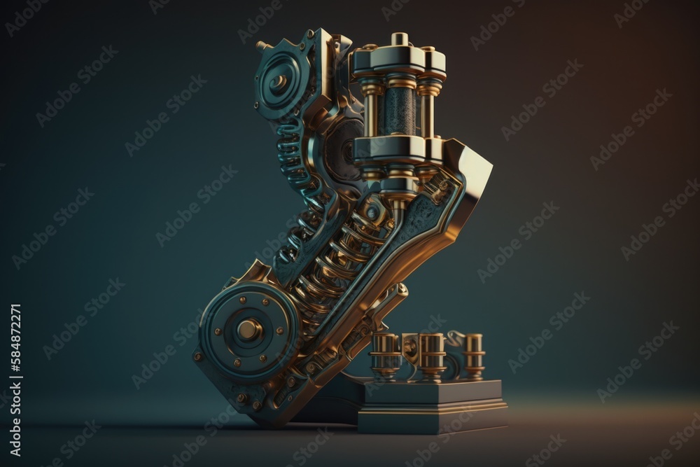 Poster a mechanical object is shown in this image it looks like a machine factory kinetic art motion graphi