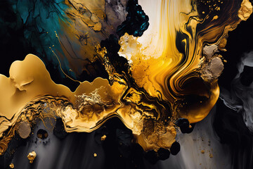 Luxury abstract alcohol ink background with gold paints. Generative illusration