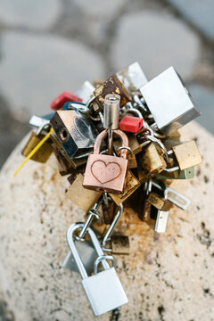 Love locks on concrete structure