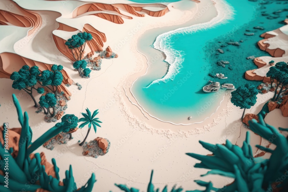 Poster a beach with a boat and a lot of trees and bushes coral reef beach animation motion graphics generat