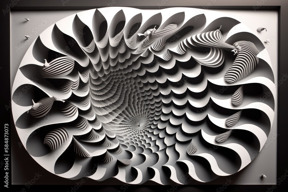 Poster a picture of a white circular object with a black frame on it lunar landscape kinetic art motion gra
