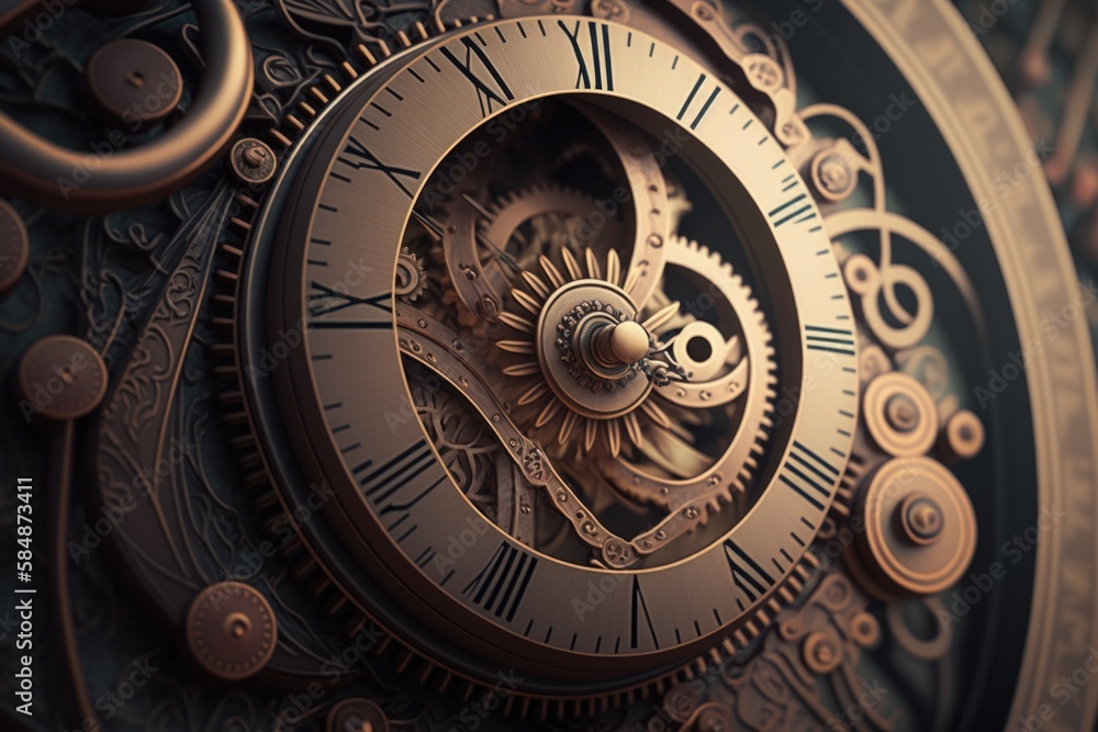 Poster a close up of a clock face with a clock in the middle historic clock tower time-lapse photography ti