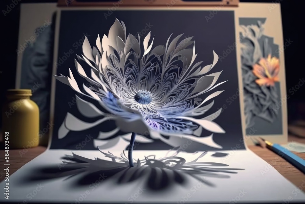 Aufkleber a paper cut of a flower on a table next to a picture workshop paper cutting motion graphics generati