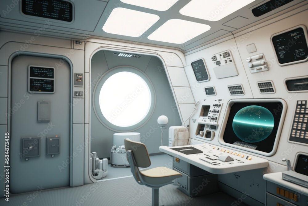 Poster a computer room with a window and a desk in it with a chair deep sea trench animation 3d modeling ge