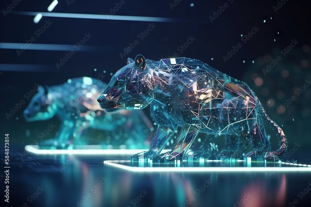 Poster a computer screen with a bear on it and a background of lights zoo animation motion graphics generat