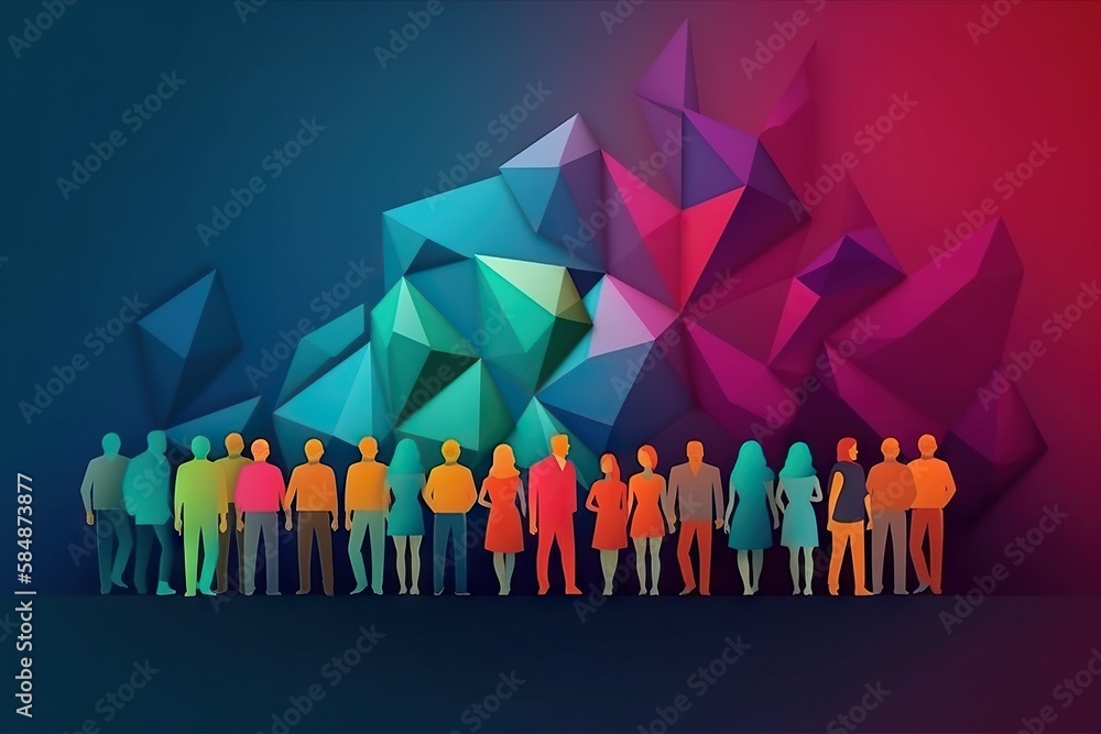 Aufkleber a group of people standing in front of a colorful background with a mountain graffiti wall graphic d