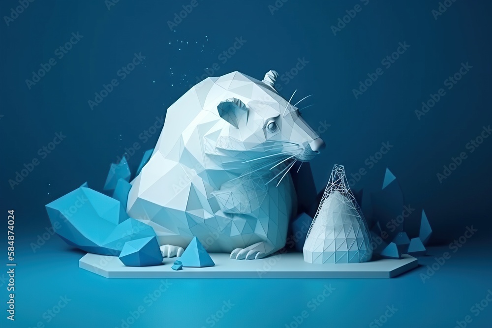 Aufkleber a white rat sitting on top of a table next to a blue background zoo graphic design motion graphics g