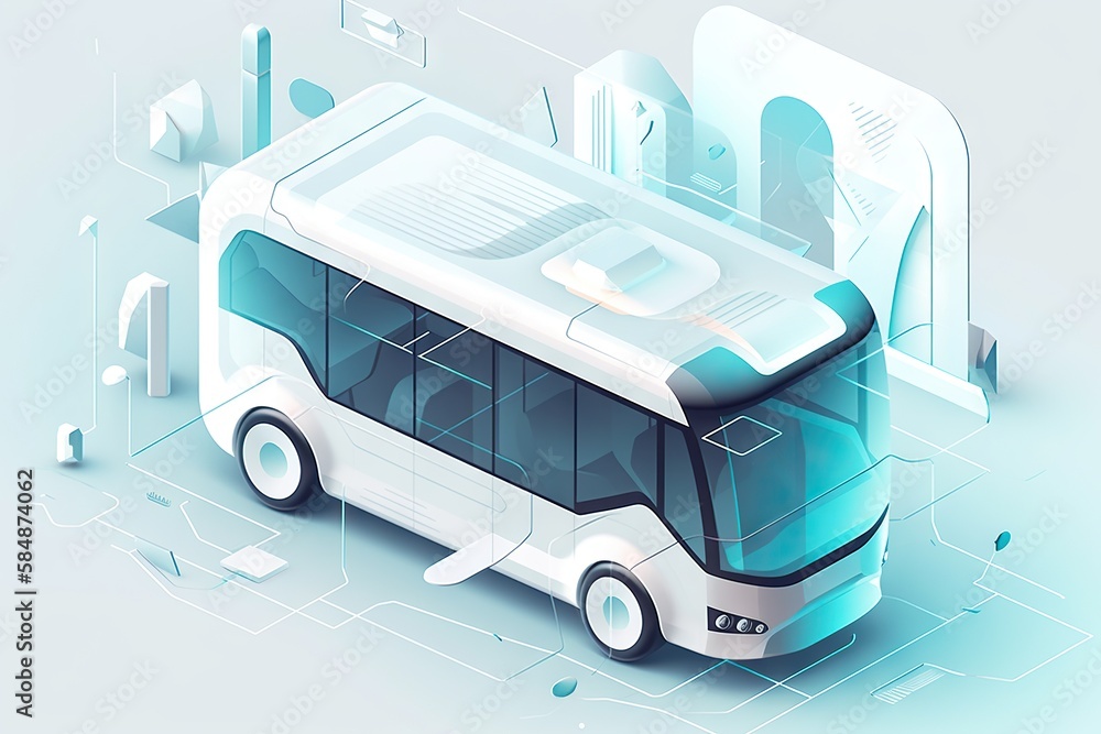 Poster a bus is shown in a low poly style with a blue background bus station graphic design supply chain op
