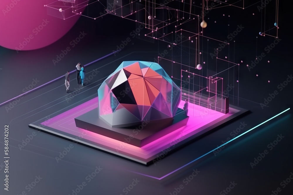 Poster a colorful object is on a tablet with a person standing next to it construction site animation motio