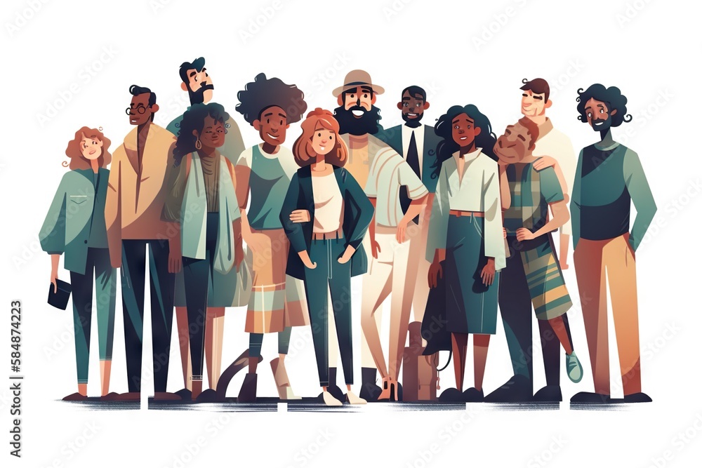 Poster a group of people standing next to each other in front of a white background coffee shop animation d