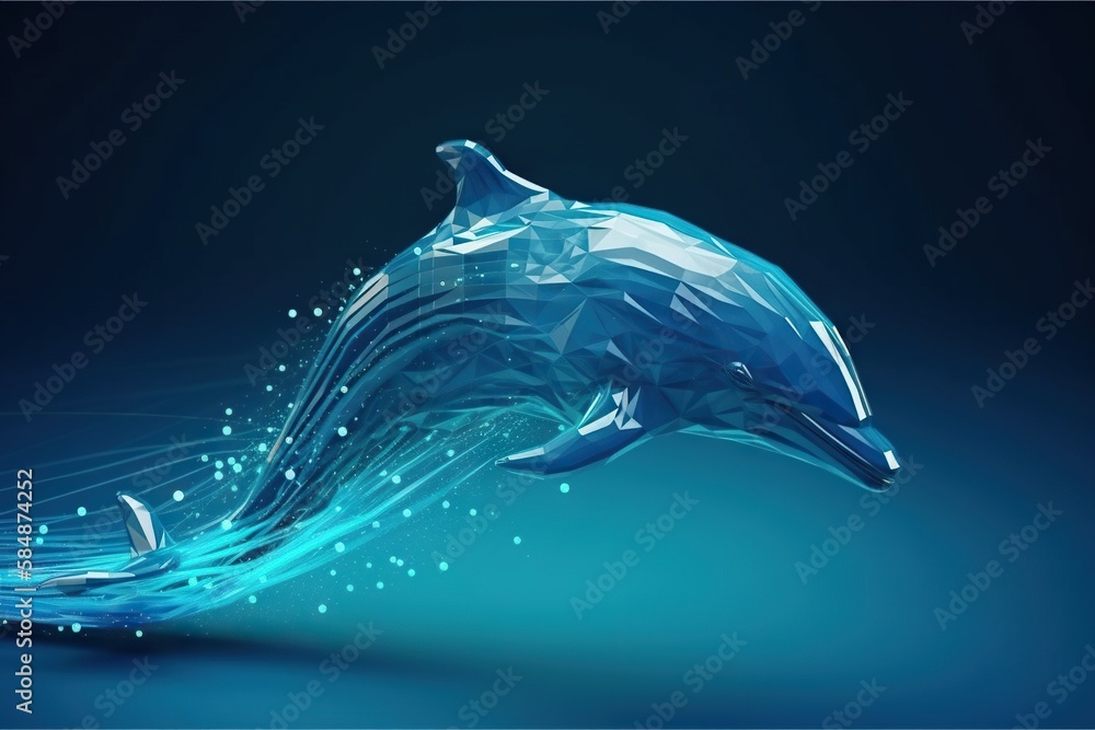 Poster a dolphin is swimming in the water with a wave of water around it aquarium graphic design computer g