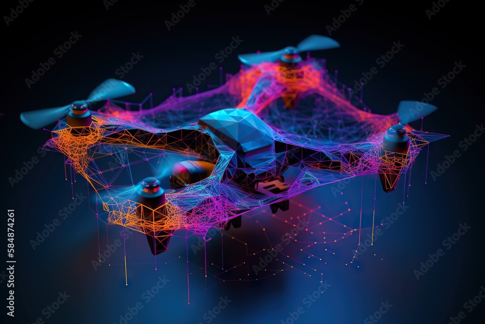 Poster a computer generated image of a flying object with a blue background workshop aerial photography mot