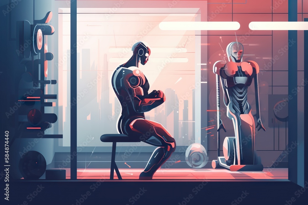Poster a man sitting on a bench in front of a window with a robot behind him workshop animation robotics en