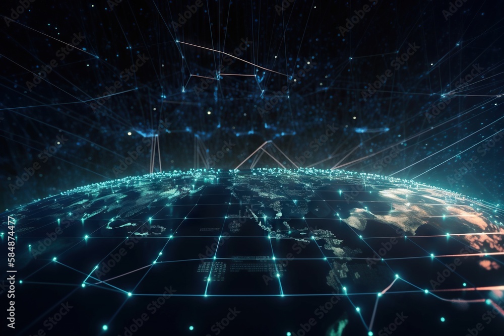 Poster a digital world with lines and dots all over it and a dark background deep sea trench animation supp