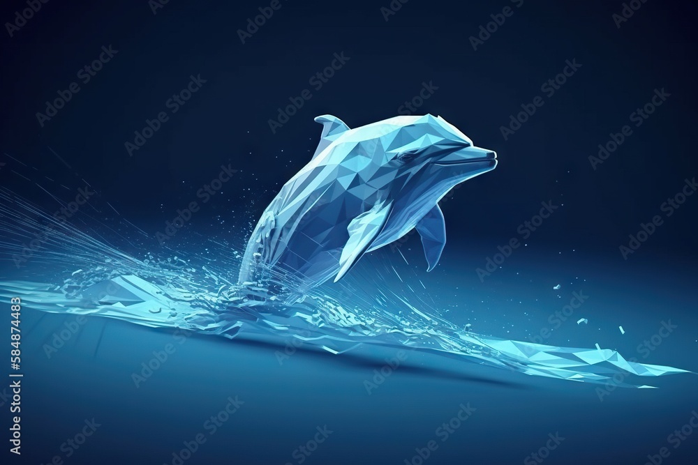 Poster a dolphin jumping out of the water with its mouth open and its head out aquarium underwater photogra