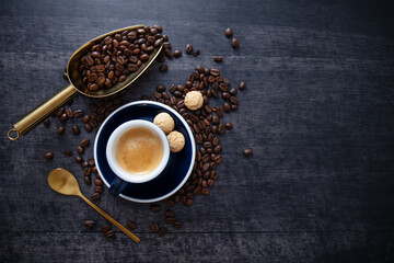 Espresso cup on dark background. 