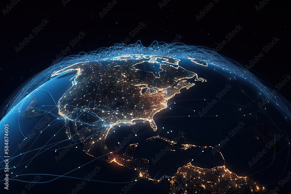 Aufkleber a globe with a network of lights on it and a dark background deep sea trench panoramic photography s