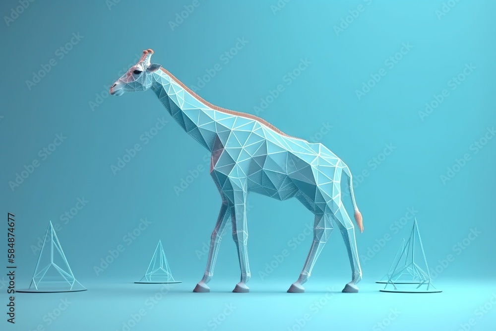 Poster A Giraffe Is Standing In A Blue Room With Many Small White Objects Zoo Animation Motion Graphics